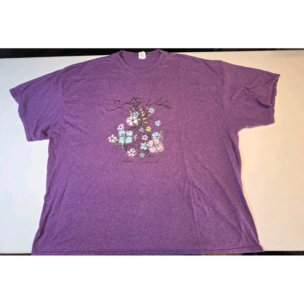 444 Delta Pro Weight 3XL Purple Salty Vibes Maui Island Floral Graphic T-Shirt